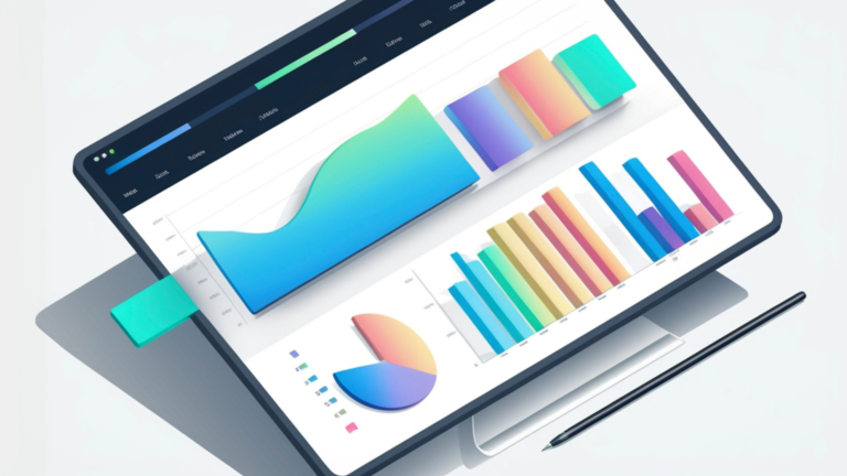 Isometric Tablet with Business Data Charts and Graphs